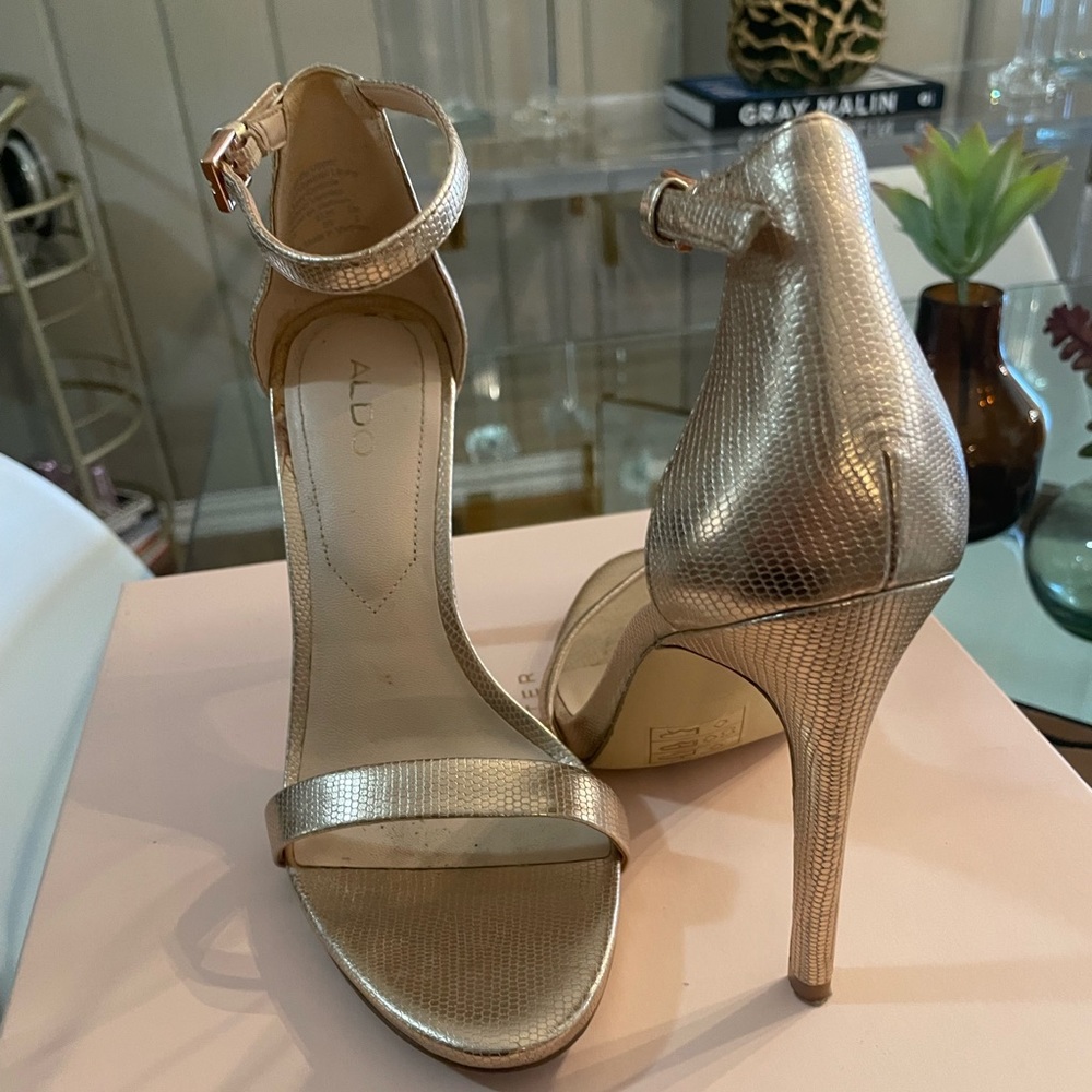Rose gold ankle strap Aldo heel